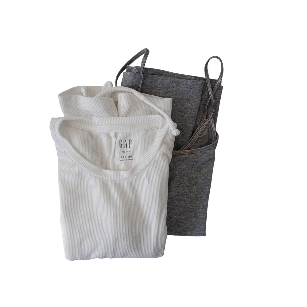 GAP Bundle White Ribbed Open Back Tie Top & Grey Camisole Cami Set S Capsule - Picture 1 of 12